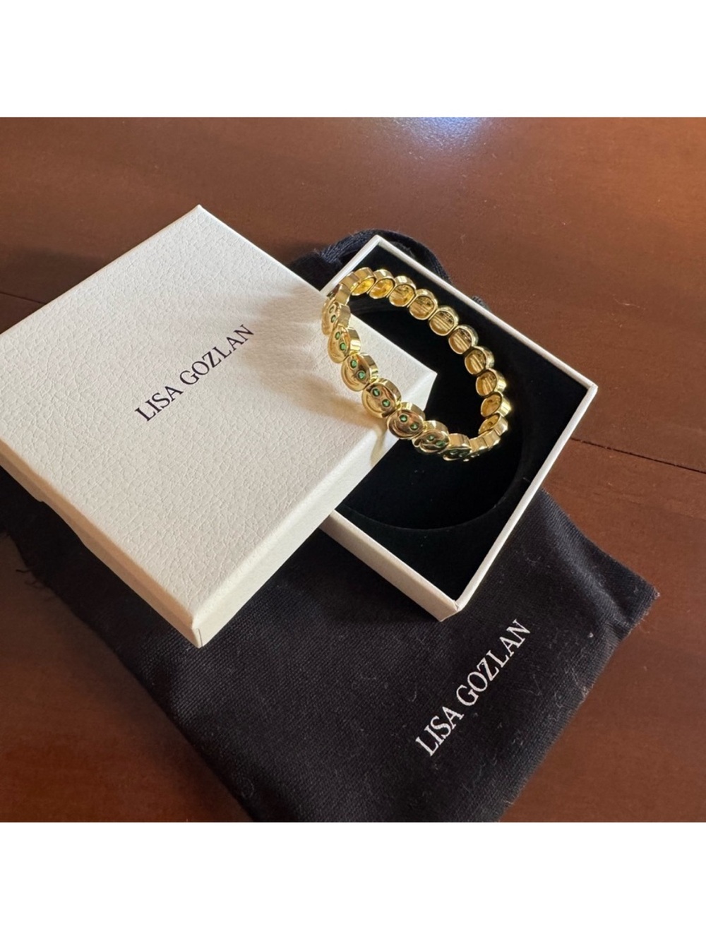 Lisa Gozlan Gold Bracelet with Green Accents  - Brand New